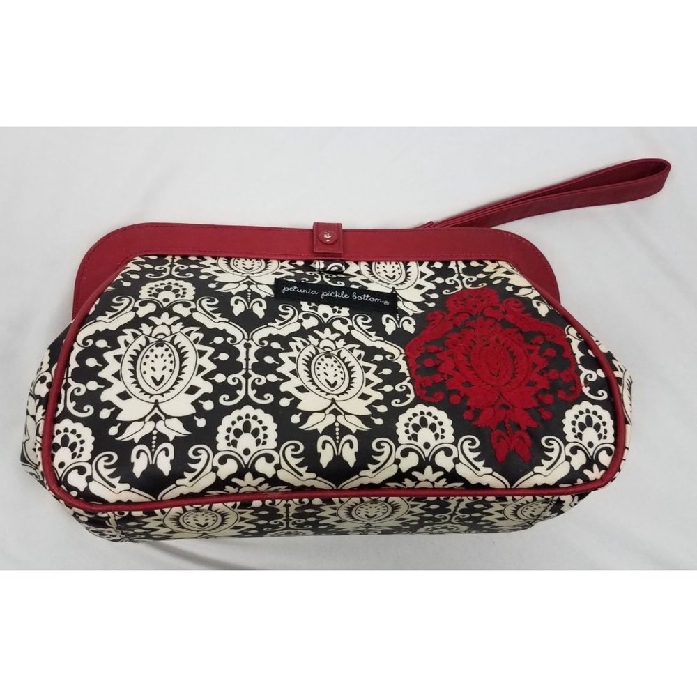 Petunia Pickle Bottom Black & Red Damask Print Satchel Diaper Bag